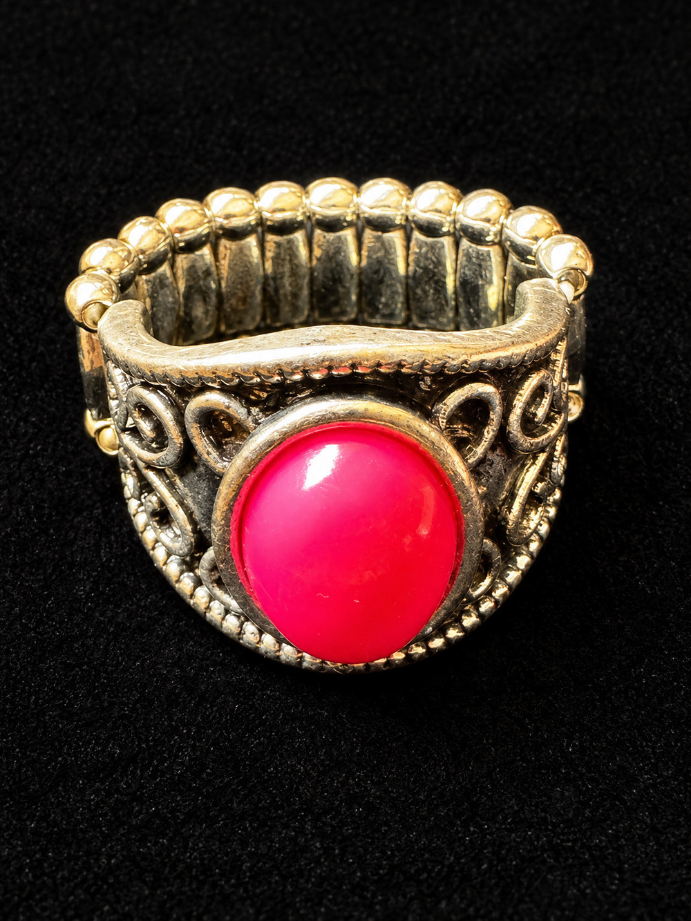 ⚜️ Stretch Ring | Filigree Band | Hot Pink Cabochon Statement 💗